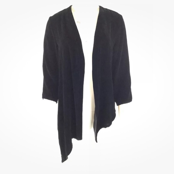 Allie Coosh Sz S Asymmetric Velvet Cardigan Black Open Face 3/4 Sleeve - Picture 2 of 6